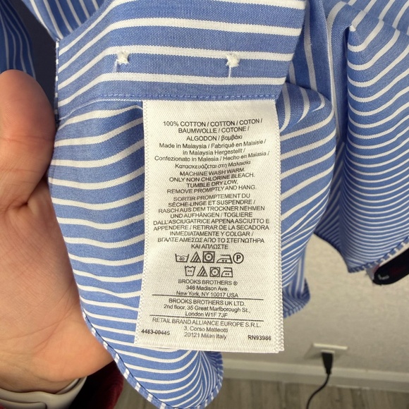 Brooks Brothers Fleece Non-Iron 100% Cotton Blue White Stripe Dress Shirt 20 - Picture 5 of 11